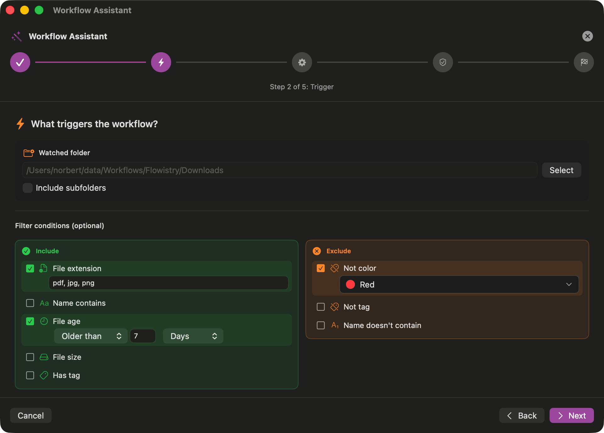 Trigger wählen (Dark Mode)