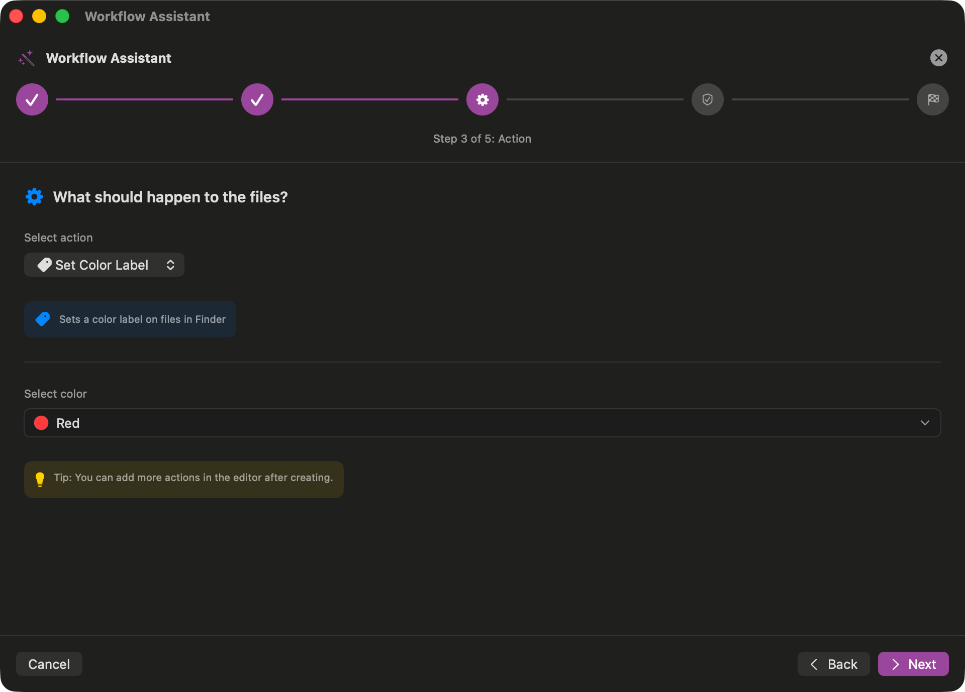 Aktionen hinzufügen (Dark Mode)