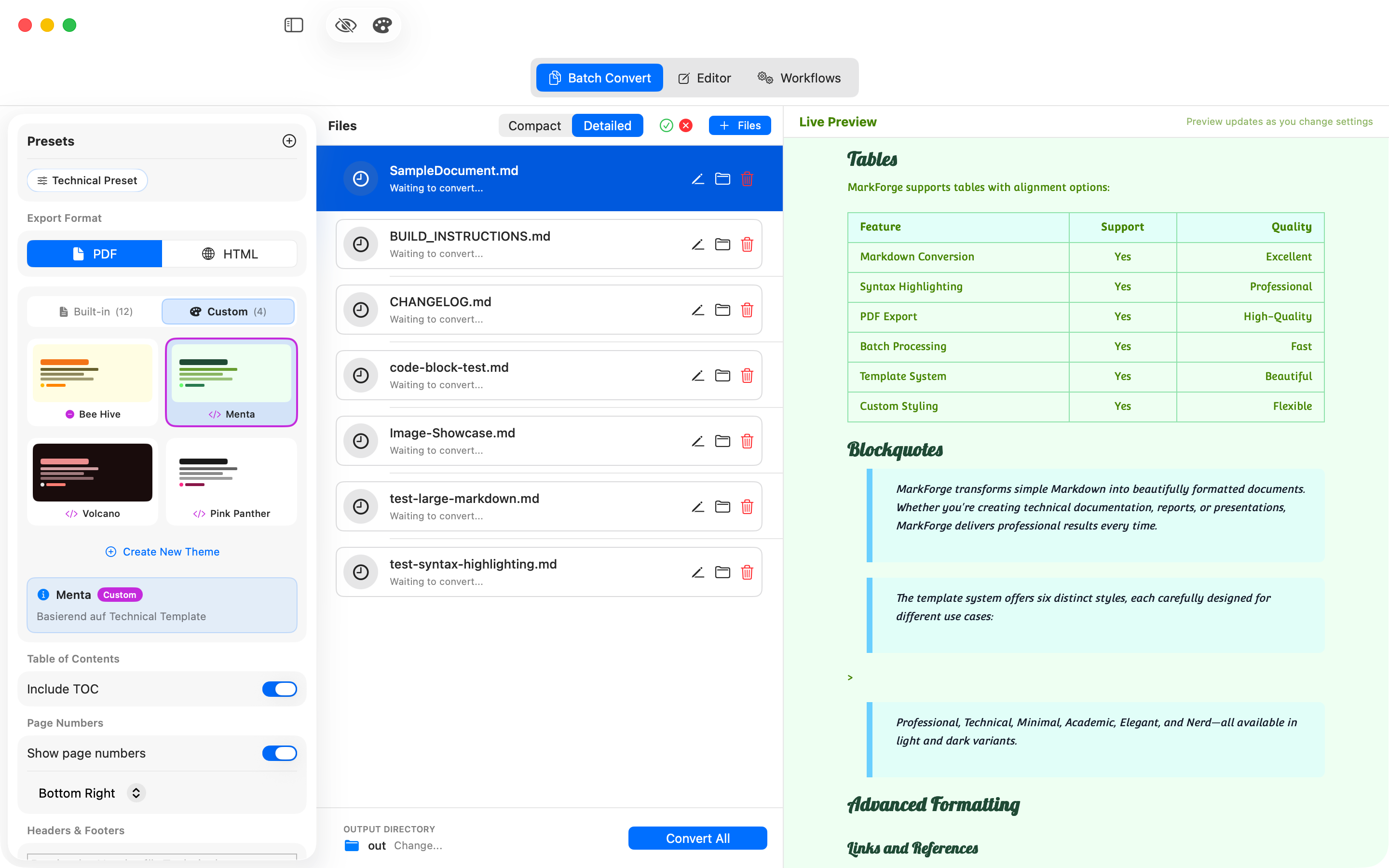 Custom Theme with Tables