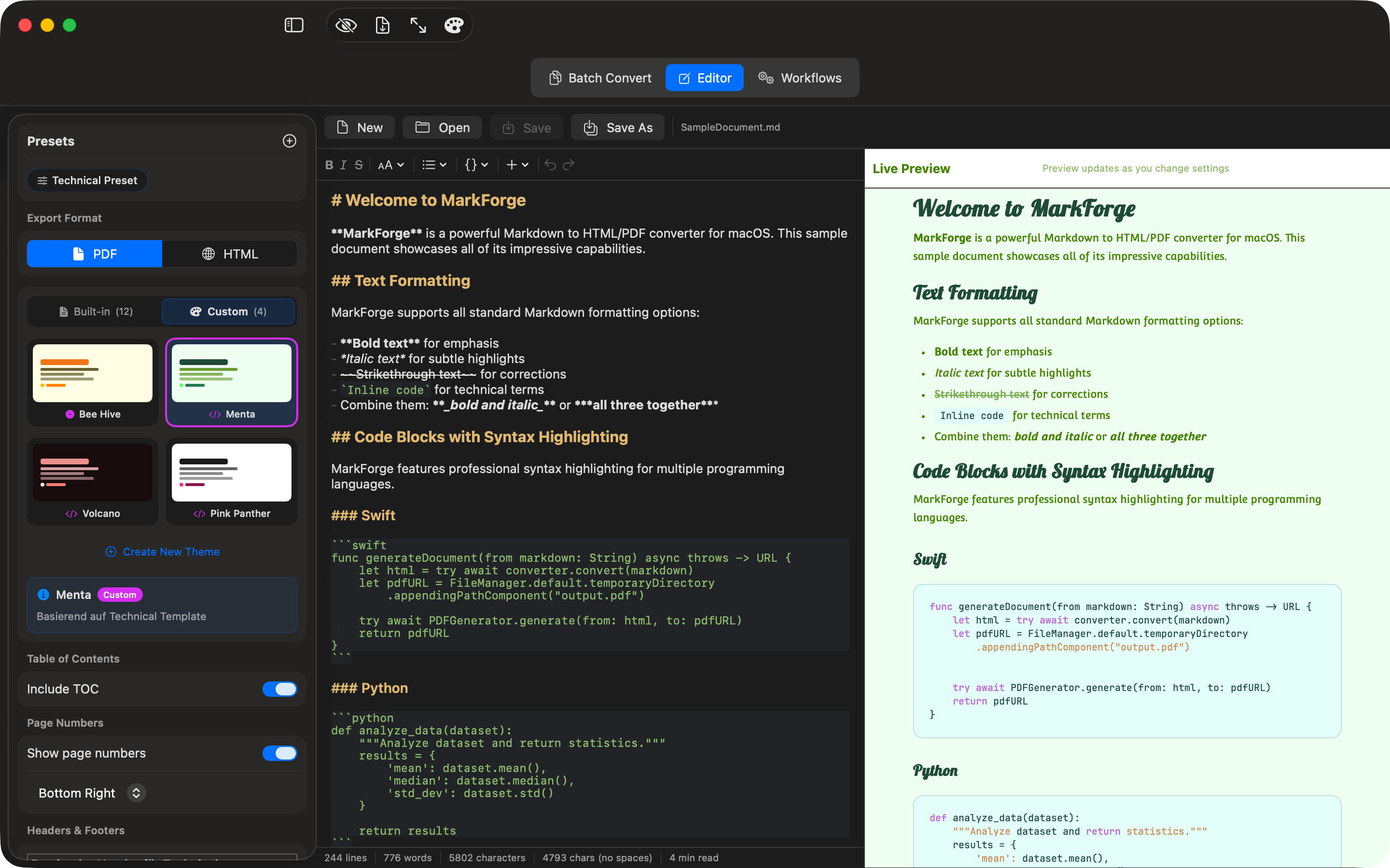 Editor with Custom Theme