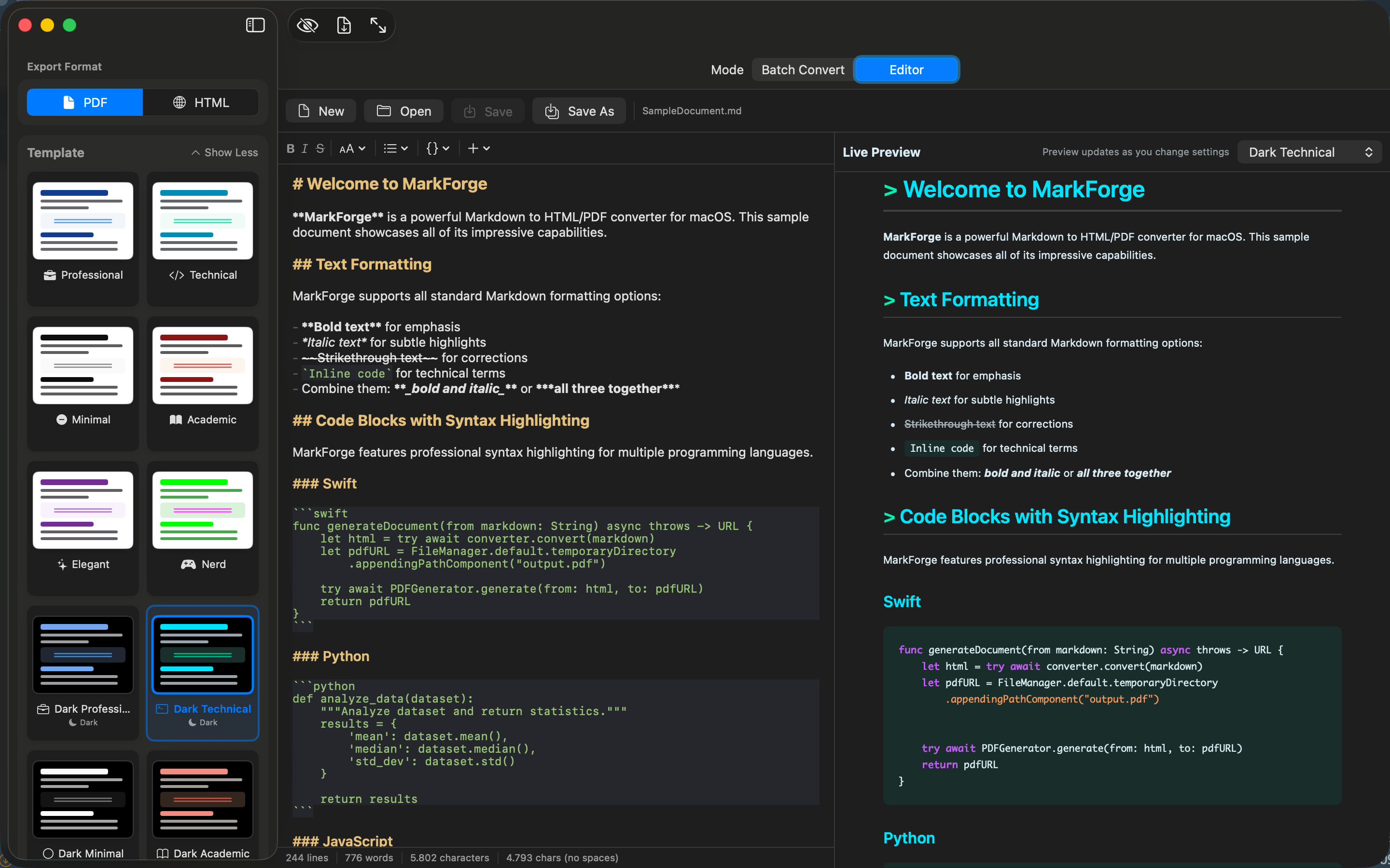 Editor with Syntax Highlighting