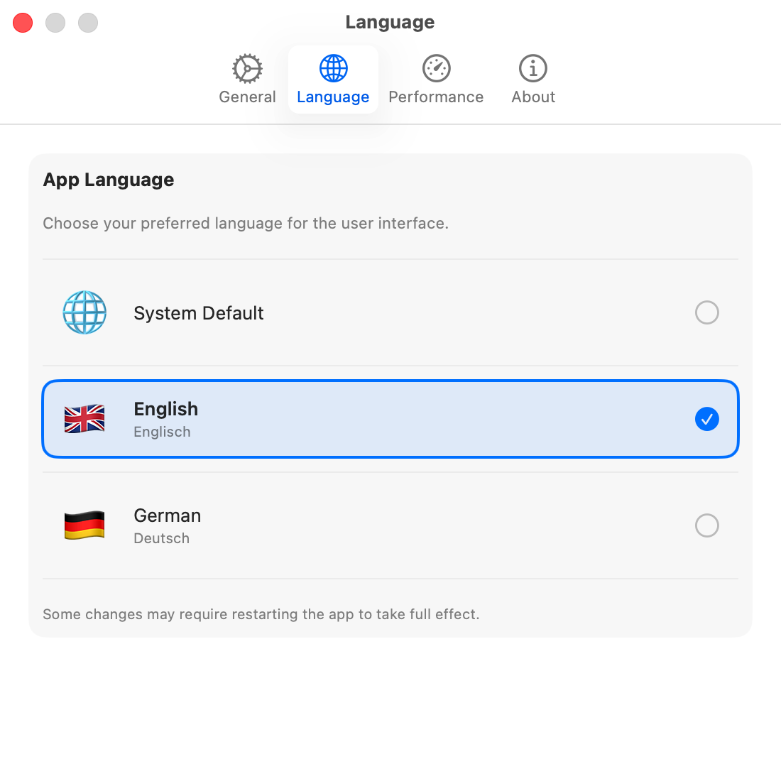 Language Selection
