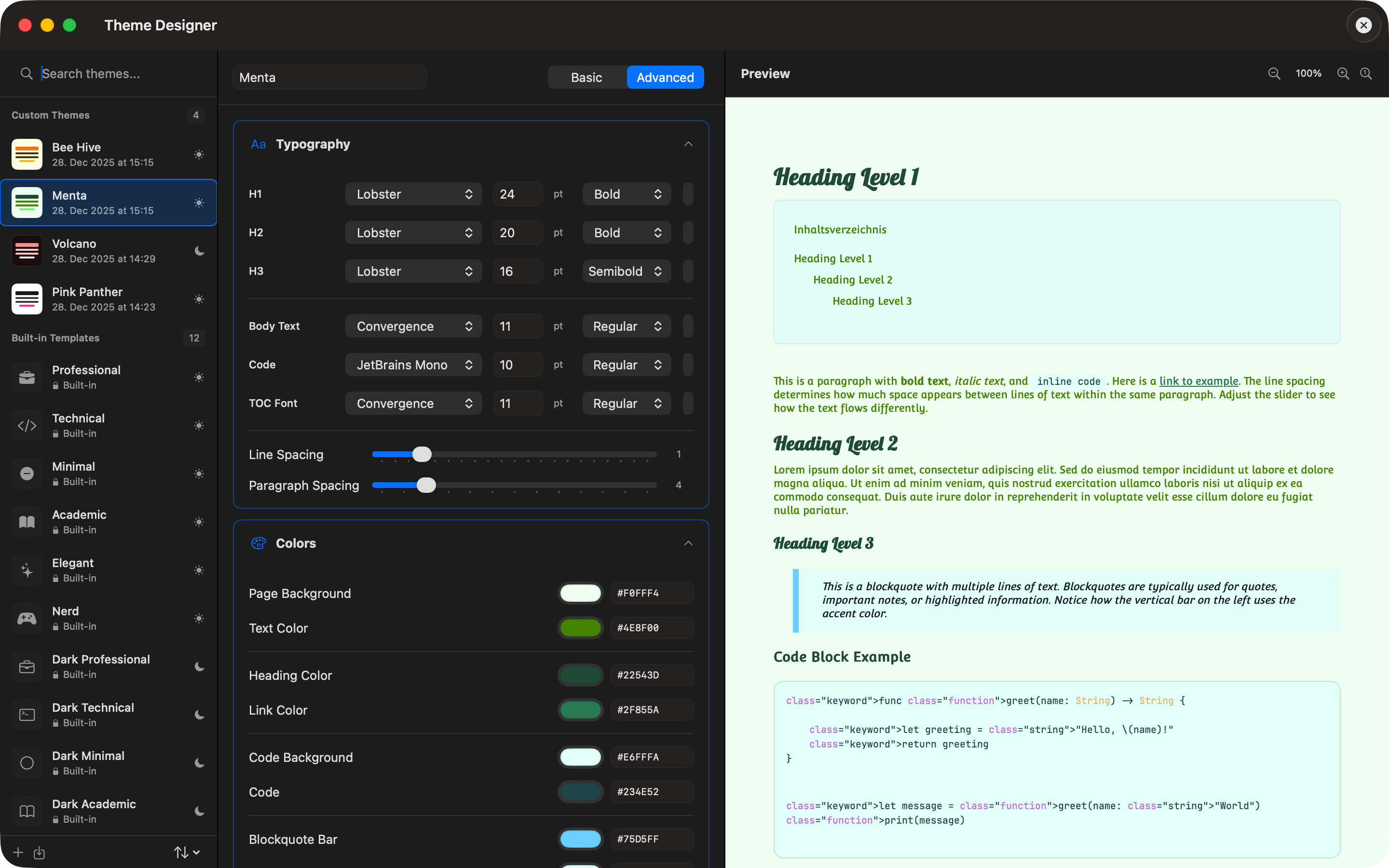 Theme Designer Advanced Dark
