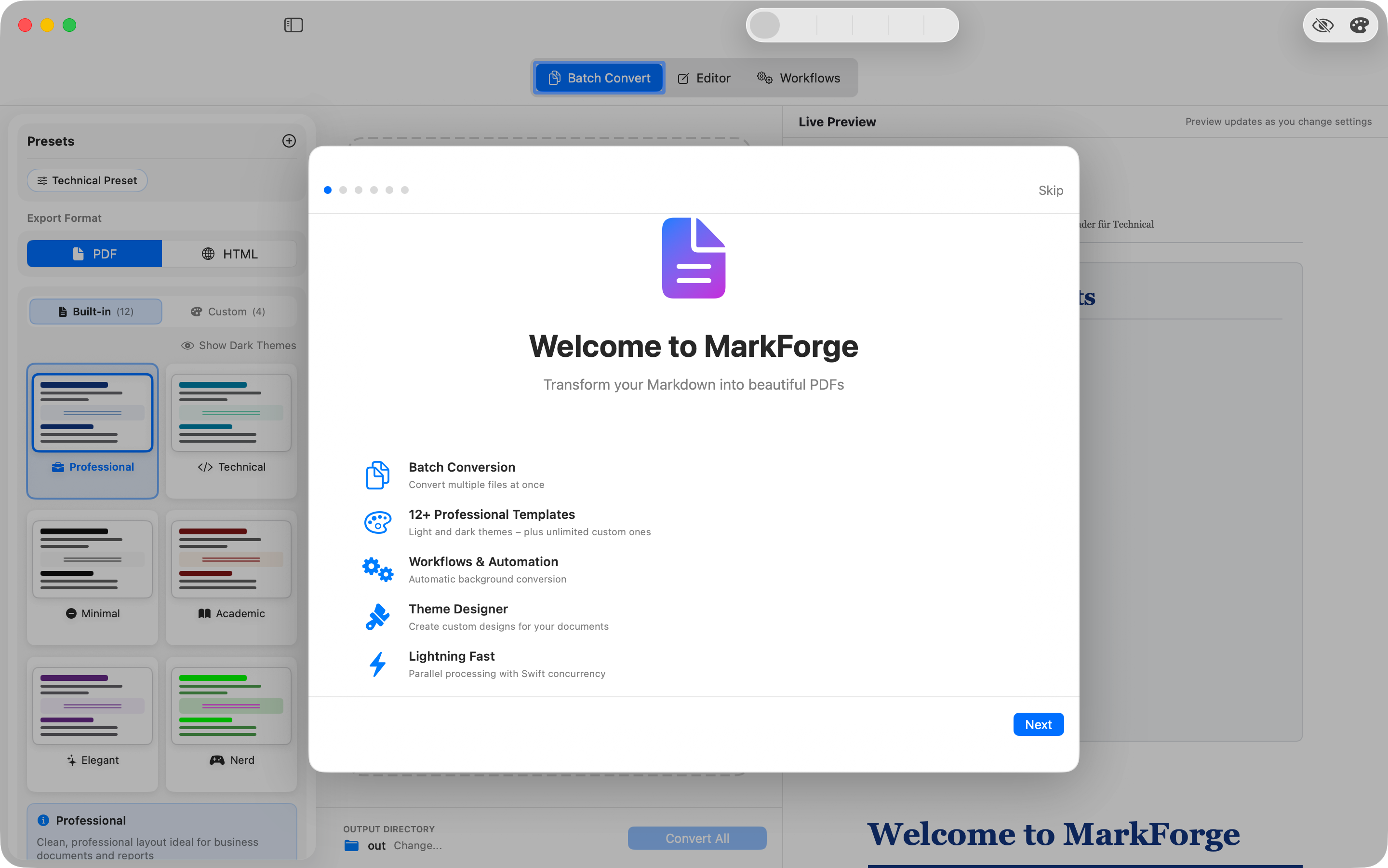 MarkForge Welcome Screen
