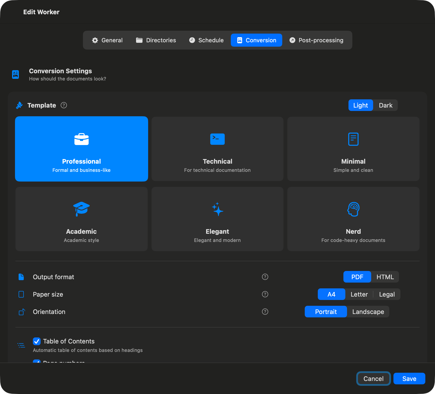 Conversion Settings